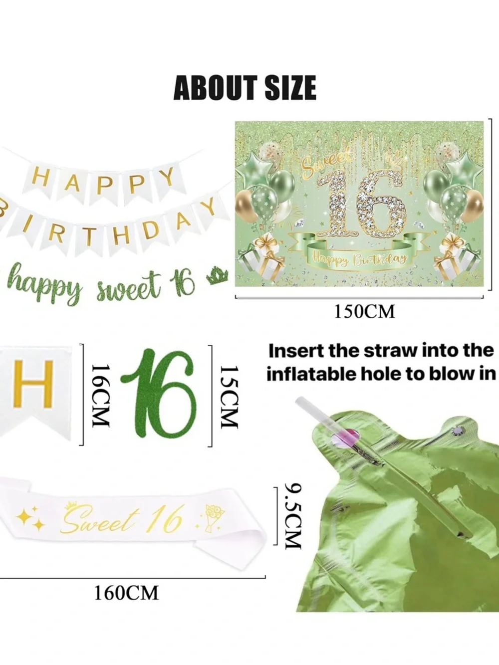 Sweet 16 Birthday Party Decorations for Girls - Sage Green 16th Happy Birthday